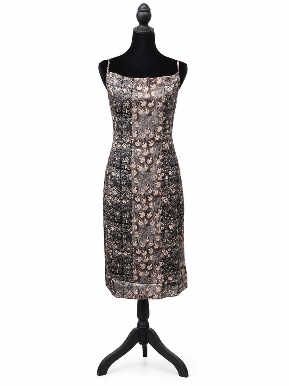 Mystree Black and Beige Floral Midi Sheath Dress